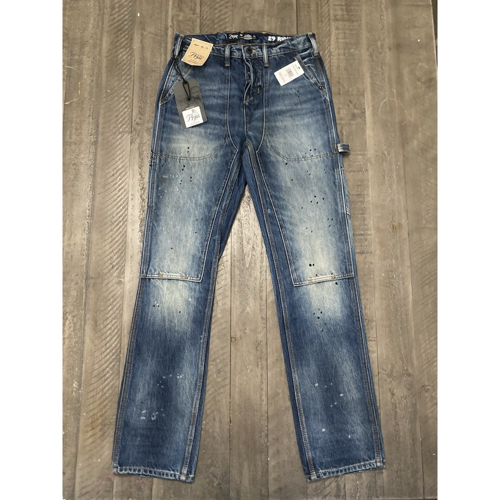 NWT $268 PRPS Carpenter Pants Mens 29x32 Blue Rare Splatter Distressed Relaxed